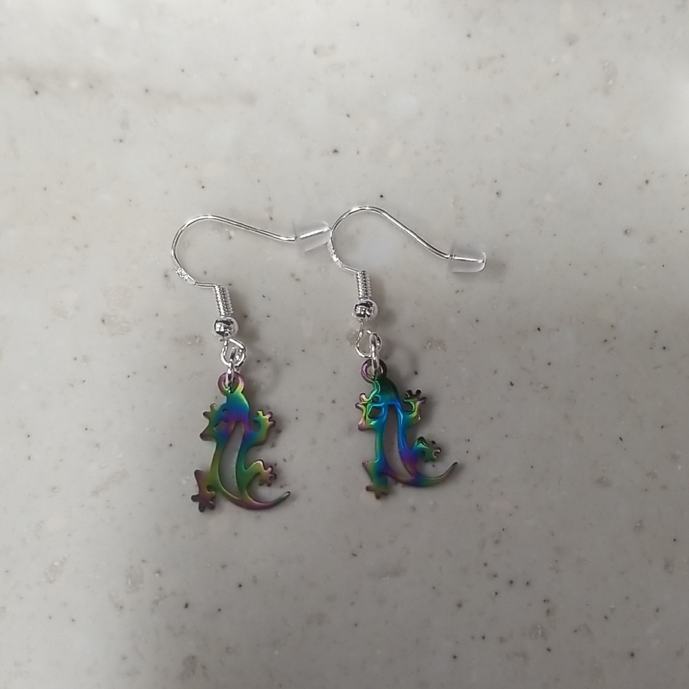 Handmade Iridescent Lizard Earrings